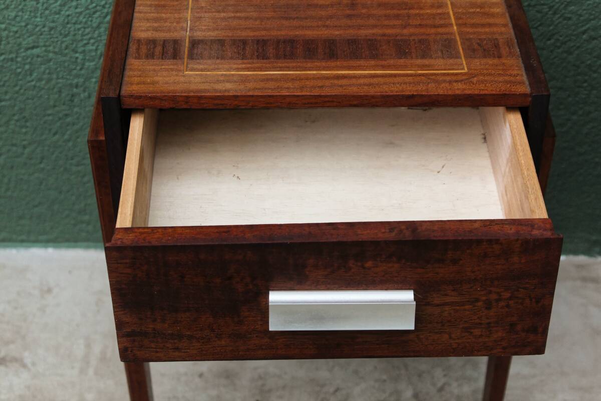 Table de chevet, teck et palissandre