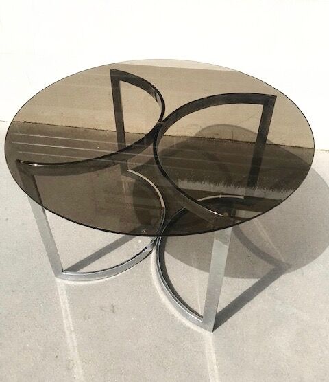 Table à diner ronde 120 cm verre et acier chromé 70
