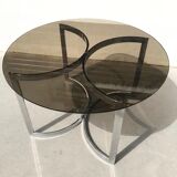 Table à diner ronde 120 cm verre et acier chromé 70