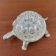 Vintage turtle flowerpeed in silver metal and glass From Reims