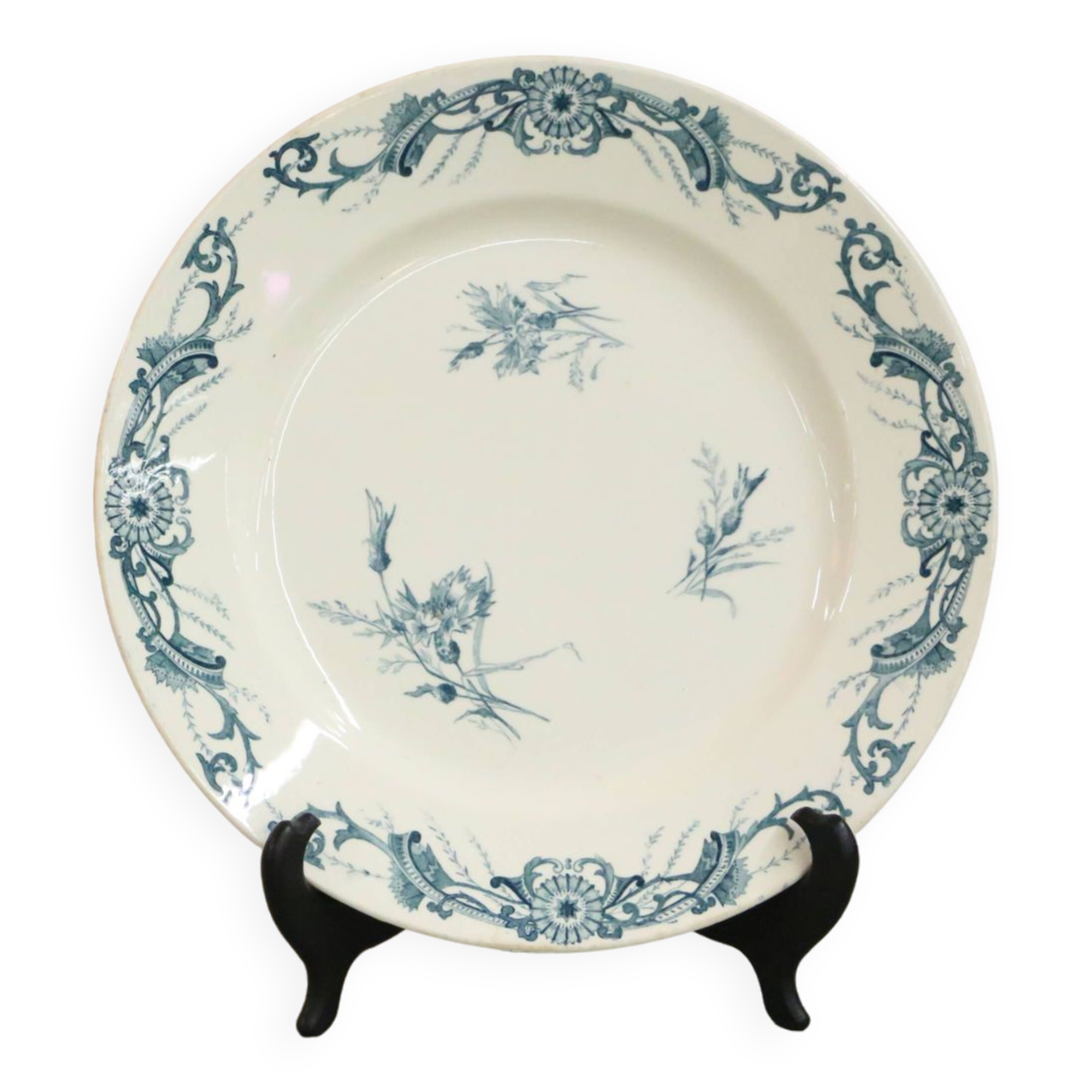 Large round dish, Creil and Montereau, Centaurea service, iron earth, late 19th century