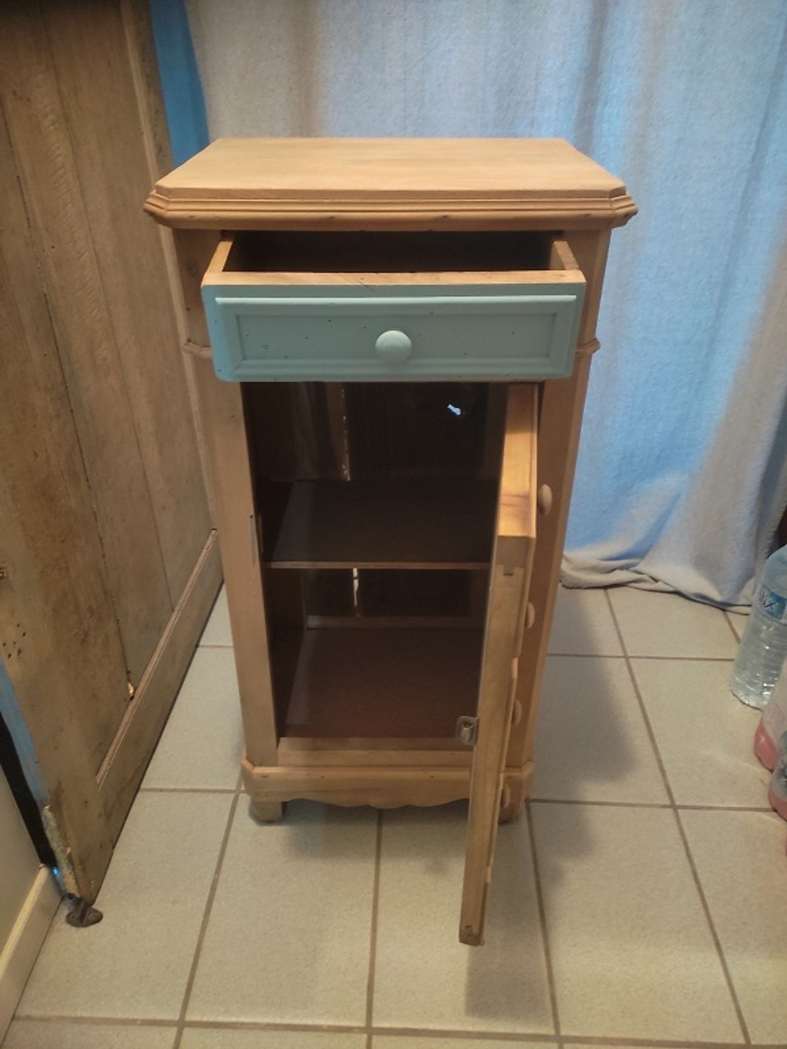 Bedside table solid wood furniture drawer blue