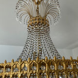 Brass chandelier and crystal tassel waterfall