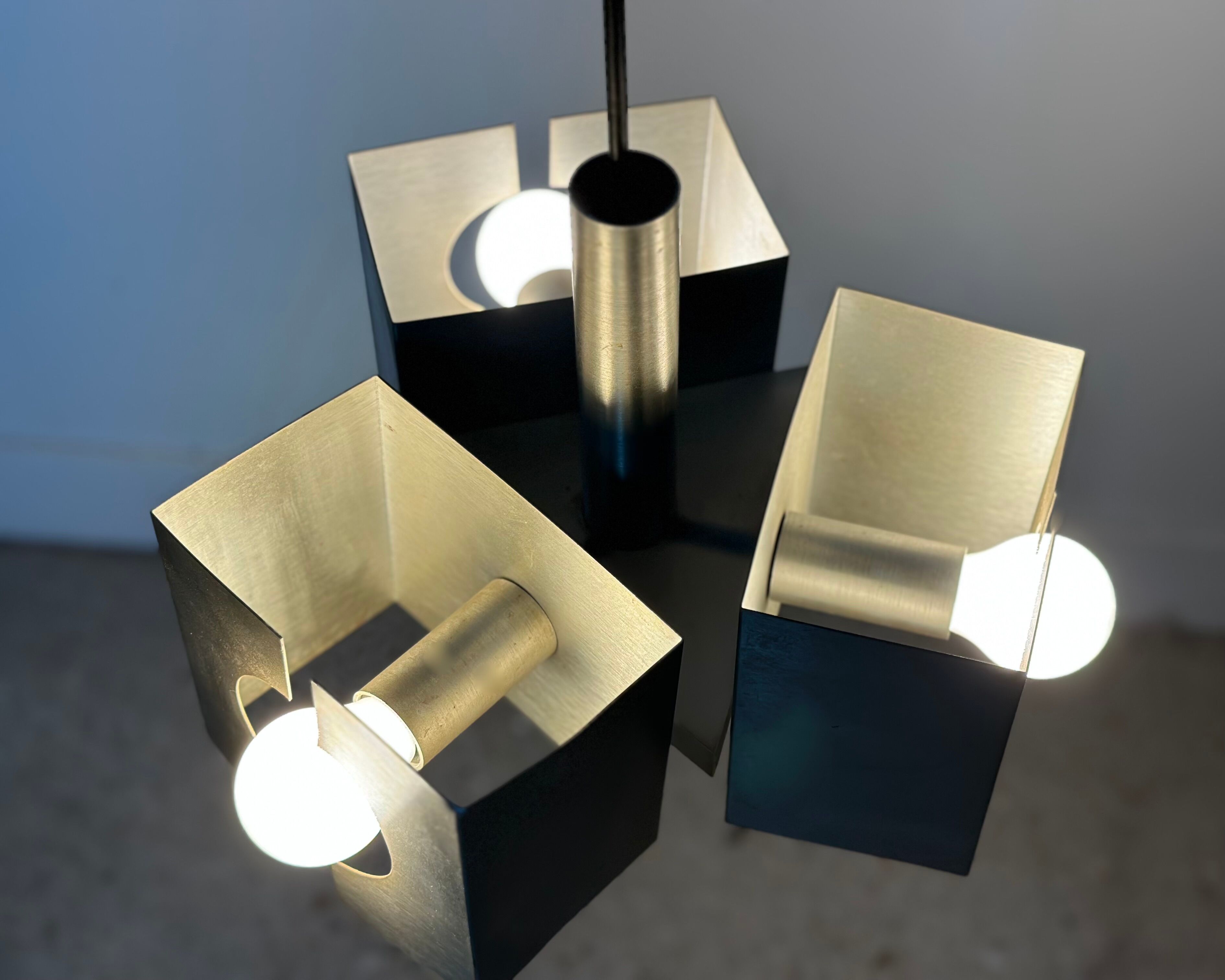 Vintage chandelier 70'S brushed steel 3 burners