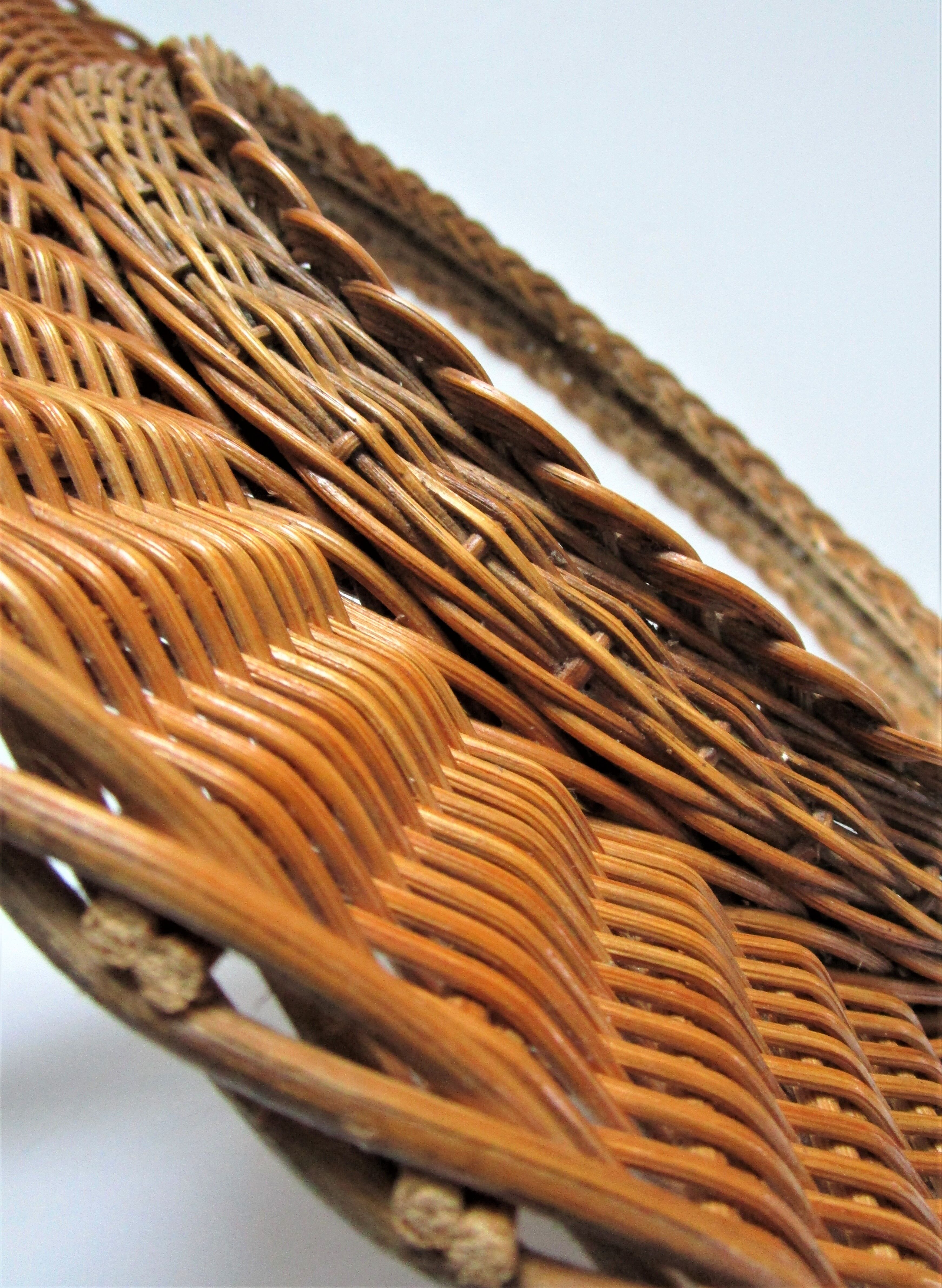 Vintage woven rattan marrow round mirror 1960