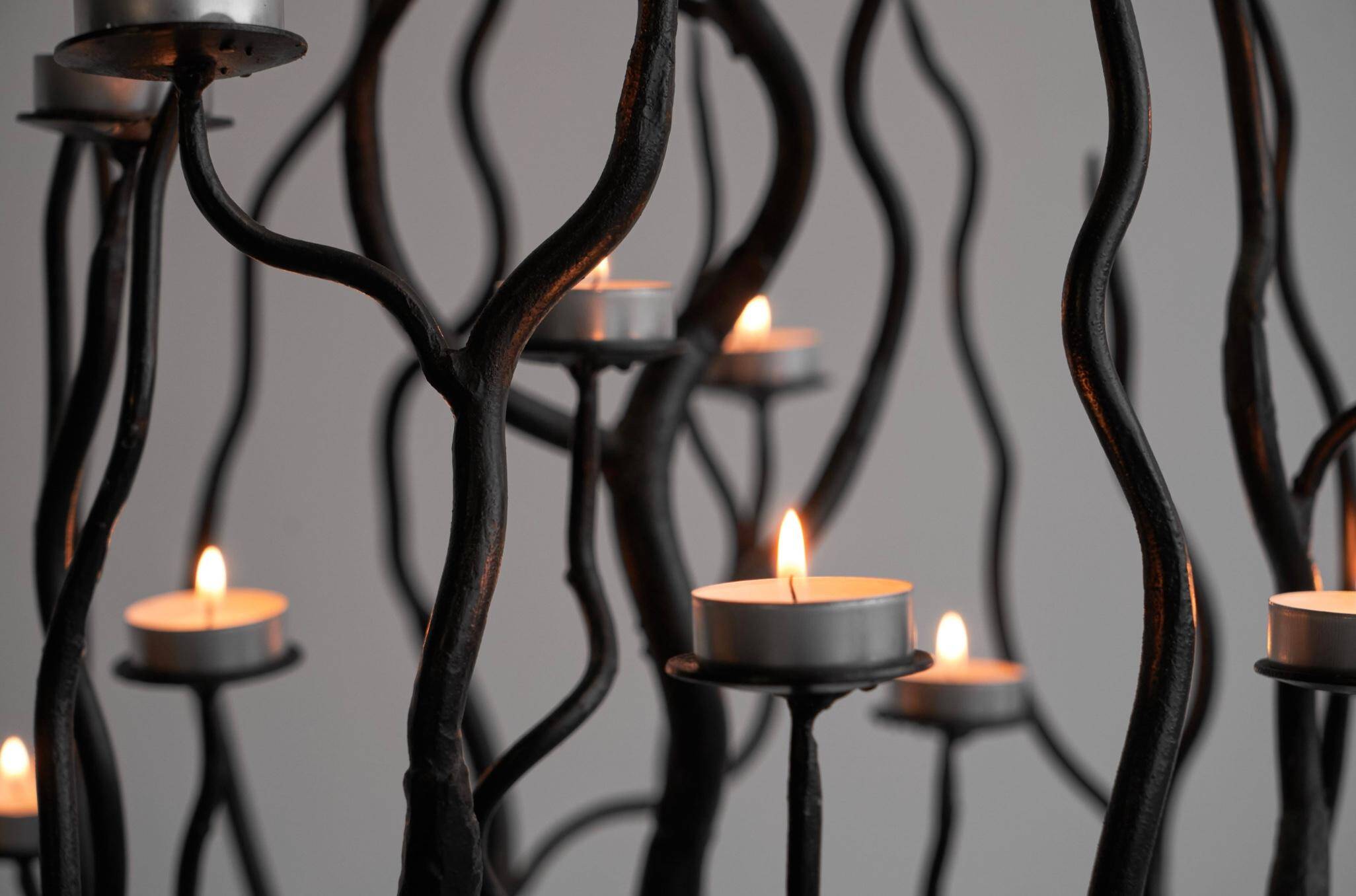Large chandelier tree forged steel handmade 1970s