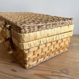 Vintage woven wicker suitcase