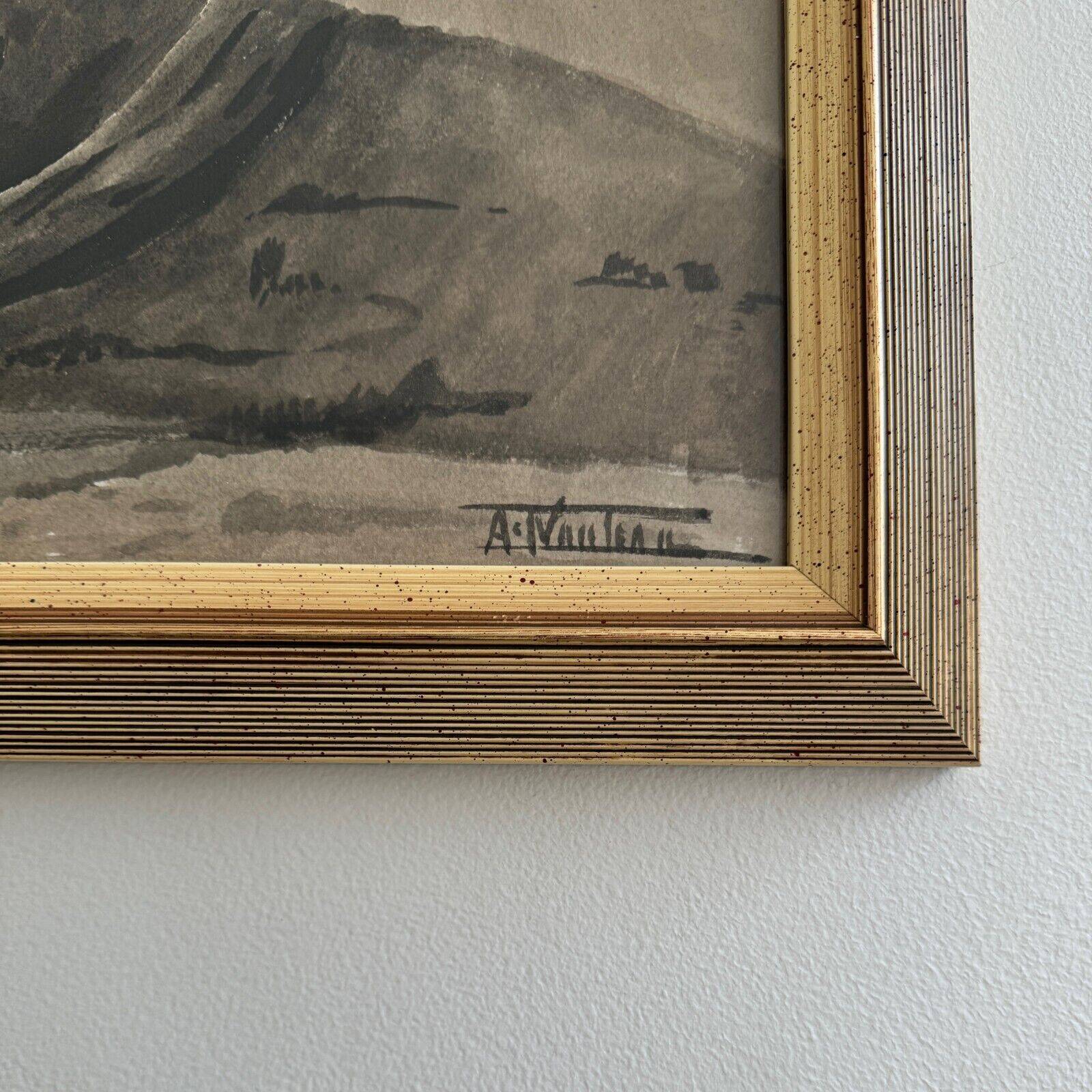 Watercolor on paper André-Charles Nauleau landscape with path 20th century