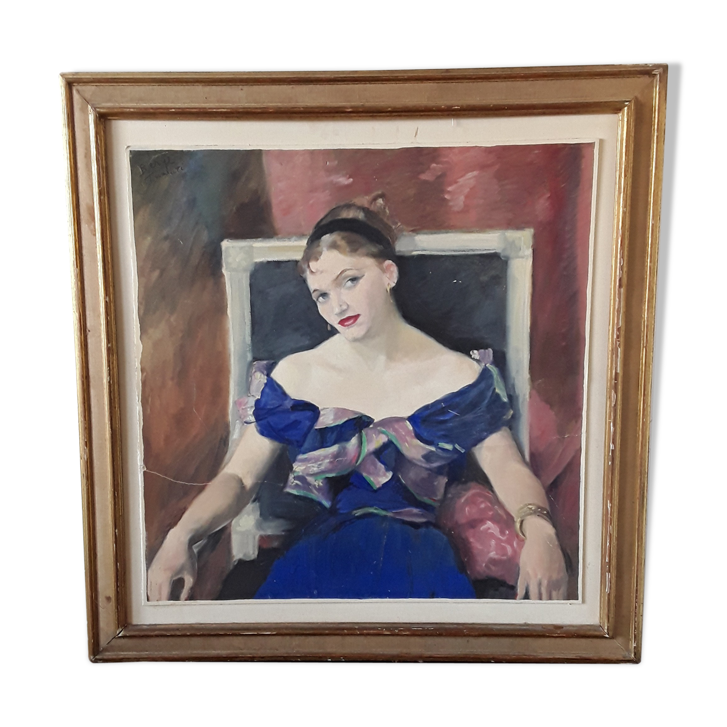 Portrait painting on wood 50s