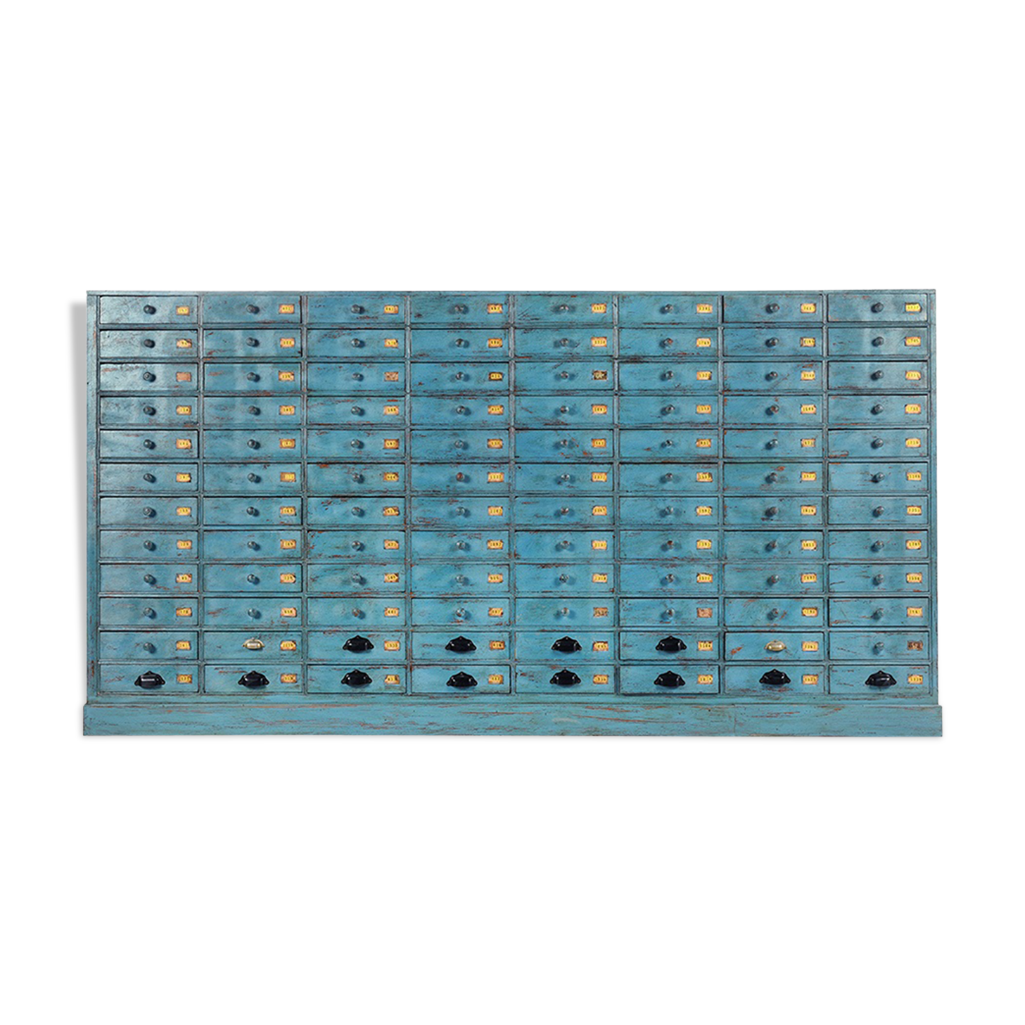 Pastourel wooden craft cabinet with 96 drawers and blue patina