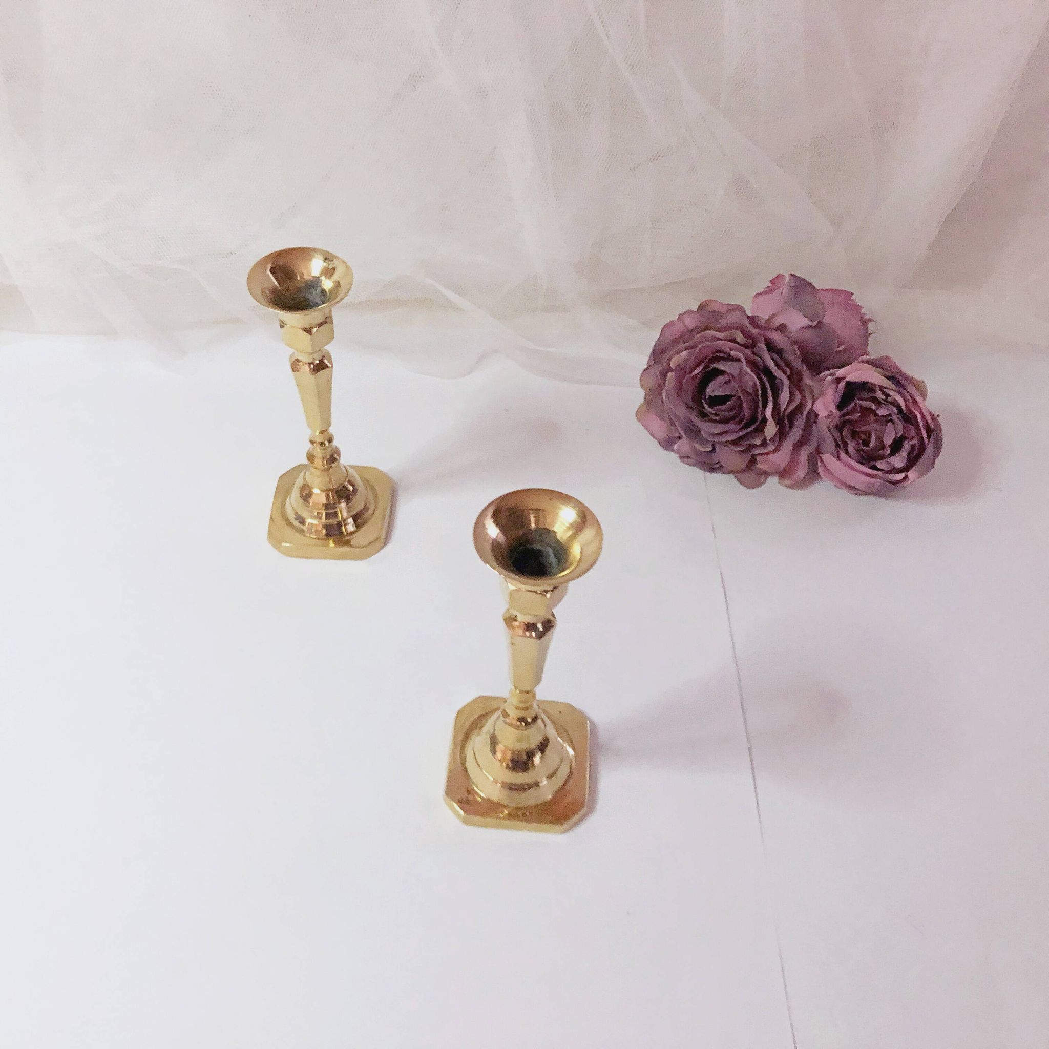 Pair of small brass candlesticks