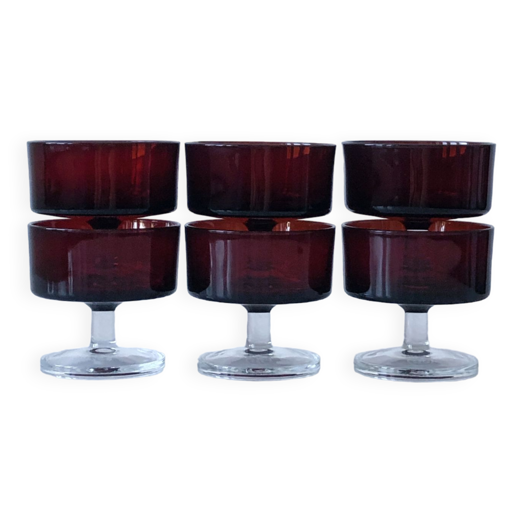 6 Coupes à Dessert Tupperware Vichy – Vintage – Gris – Ø 9,5 Cm