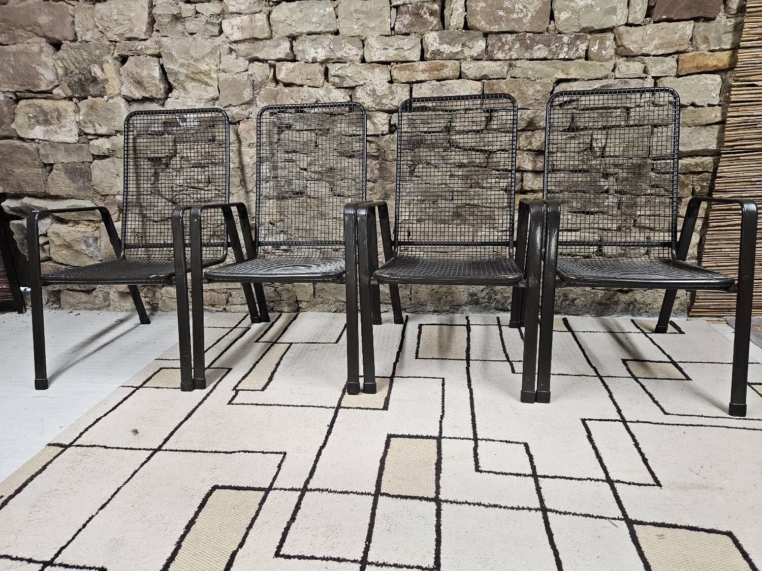 Lot 4 fauteuils vintage 1970" jardin terrase