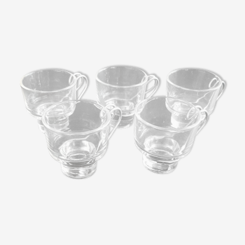 Set of 5 vintage designer coffee cups in glass and metal handle