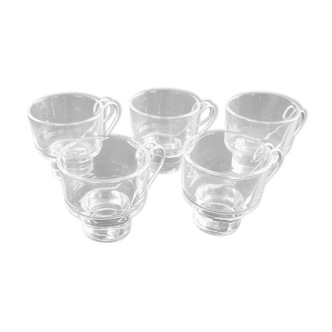 Set of 5 vintage designer coffee cups in glass and metal handle