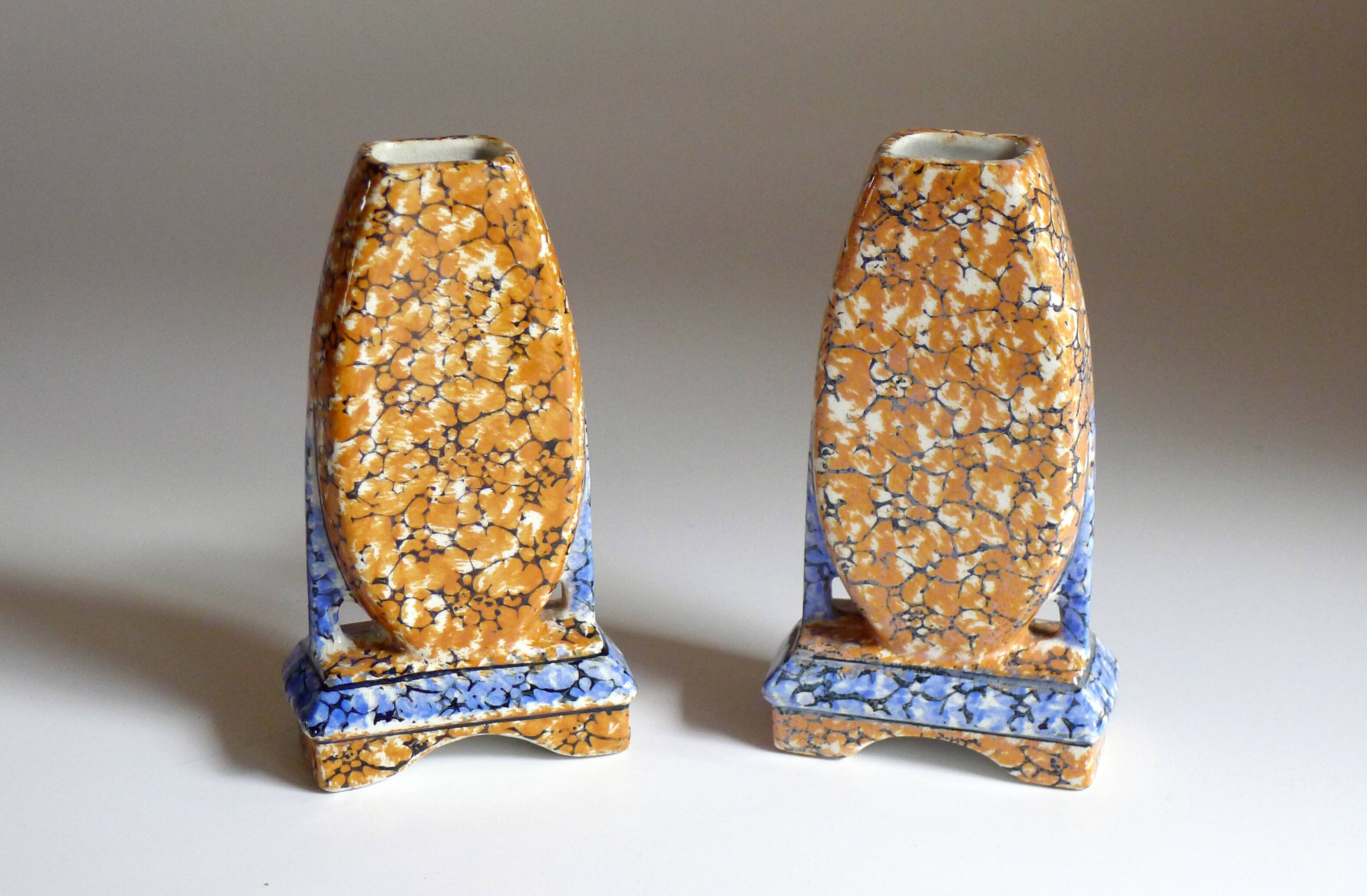 Pair of Art Deco marbled vases