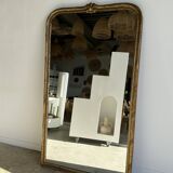 Large gilded mirror 19th century rounded corners mercury glass Louis XVI style