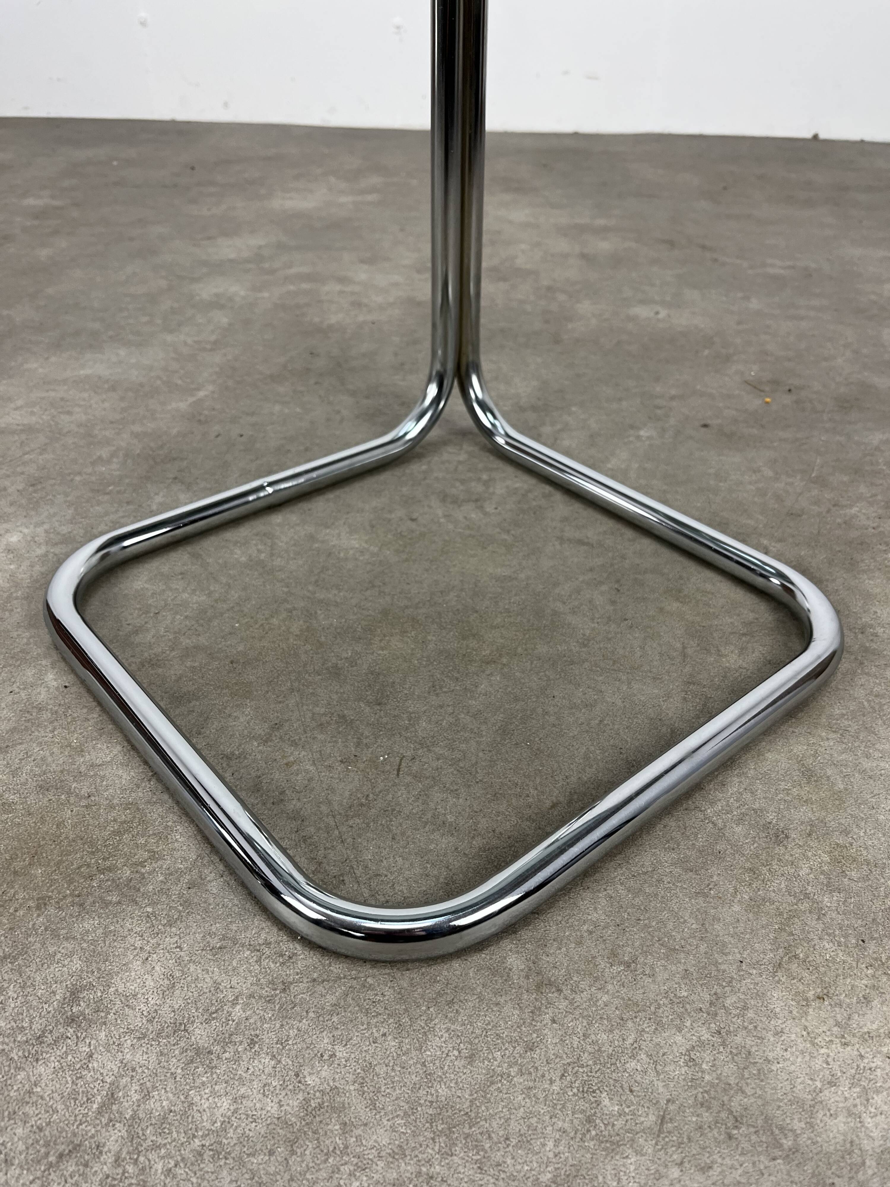70s pedestal table, chrome and smoked glass side table
