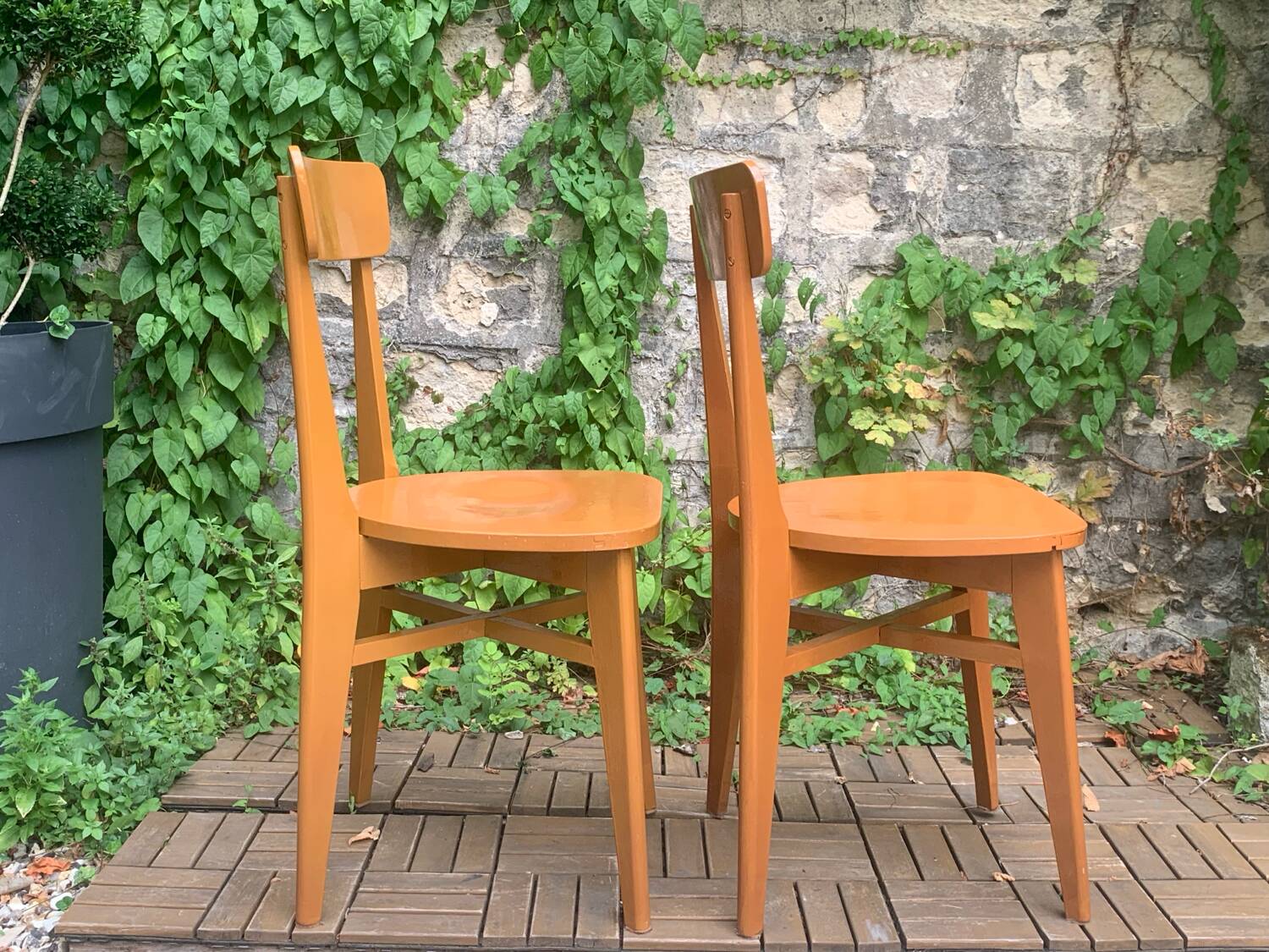 Pair of caramel bistro chairs 1950