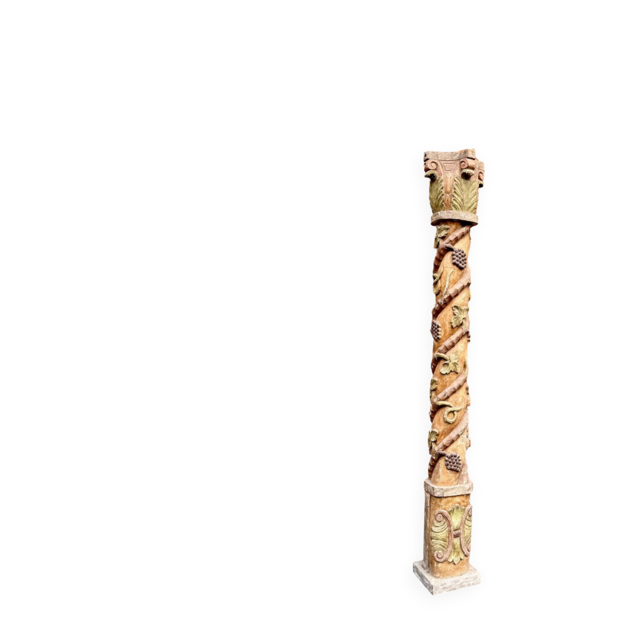 Twisted column in carved polychrome wood, 19th century.