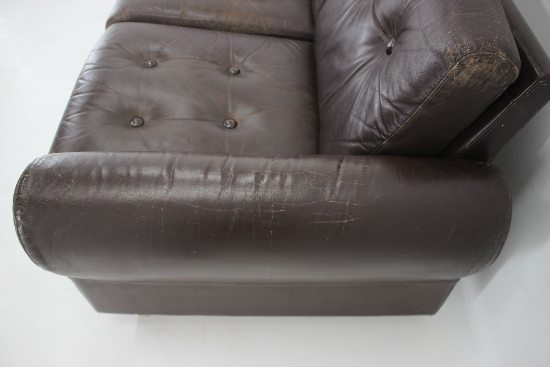1970s Danish Brown Leather 2 Seater Sofa