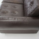 1970s Danish Brown Leather 2 Seater Sofa