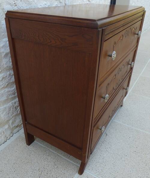 Art Deco chest of drawers with 3 drawers, brass flower handle, solid wood - Very beautiful