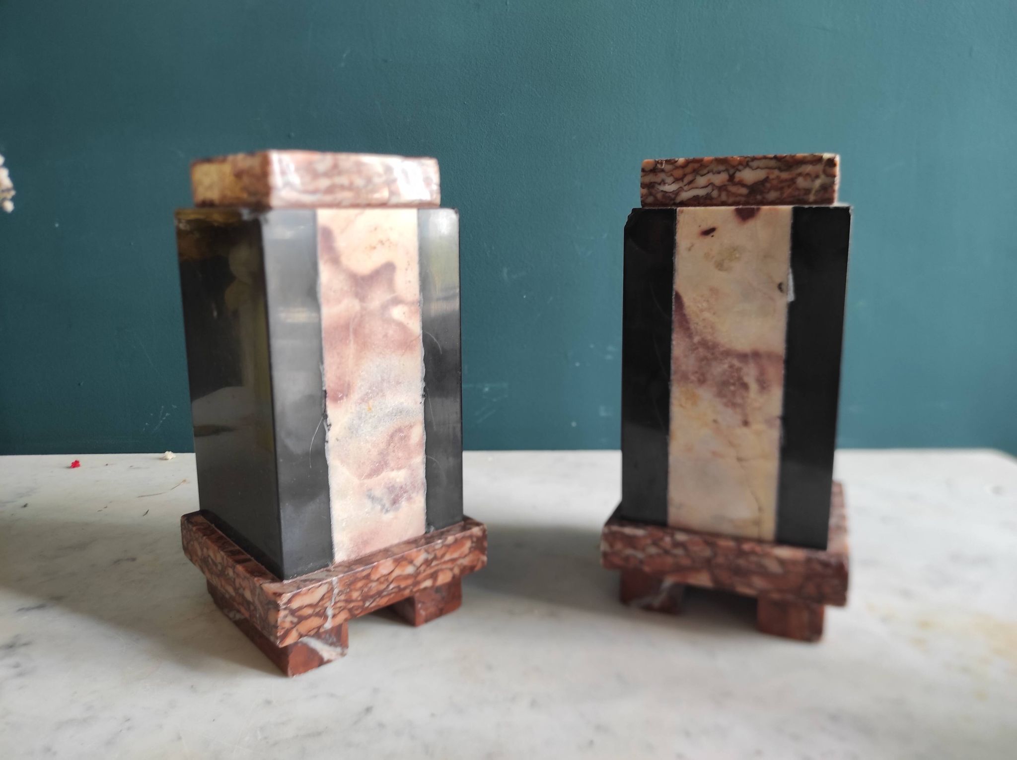 Pair of French vintage marble bookends, art Deco