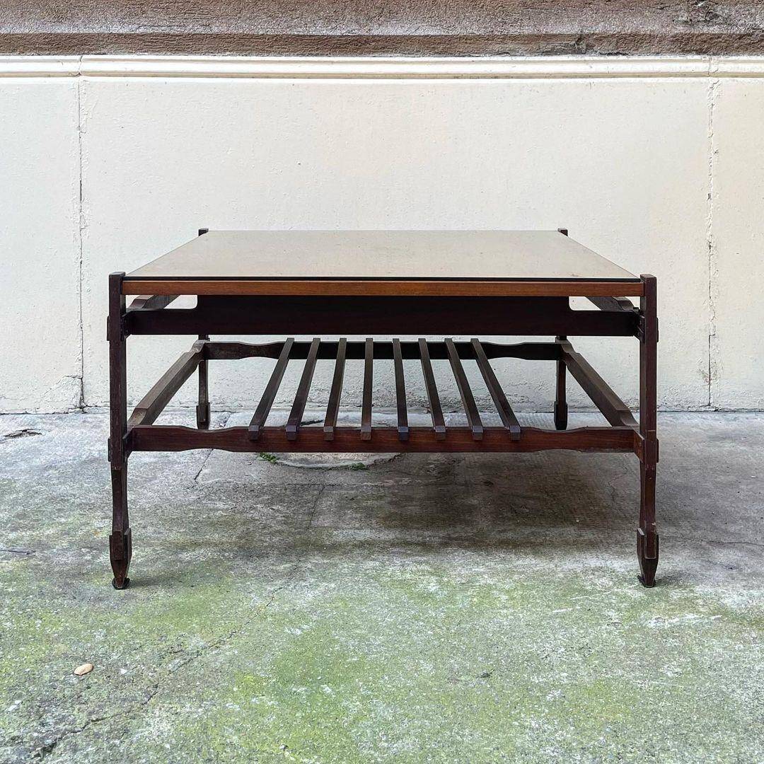 Mid Century Modern Vintage Square Occasional Table in Wood with Glass Top