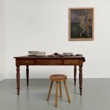 Walnut and pine drapery farmhouse table