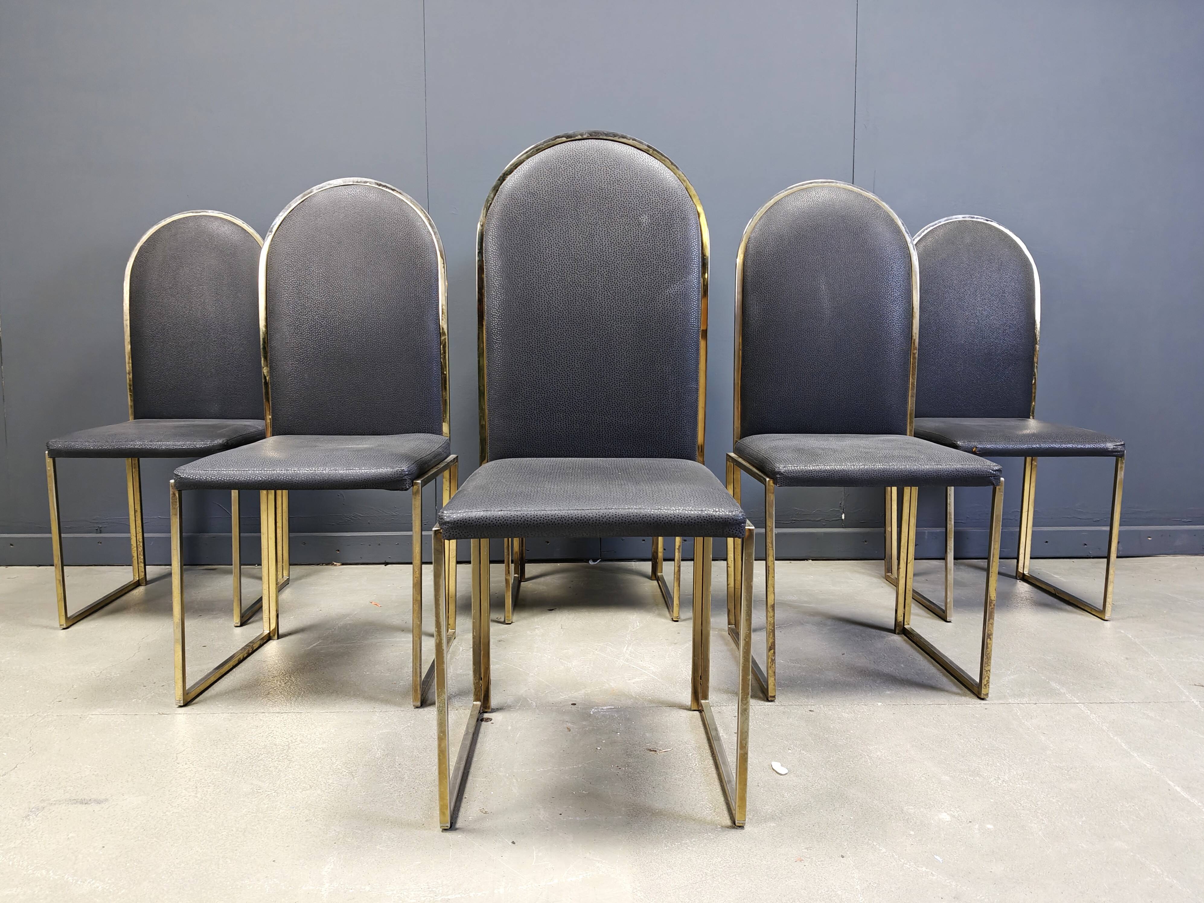 Chaises de salle à manger vintage en laiton de Belgochrom, années 1970