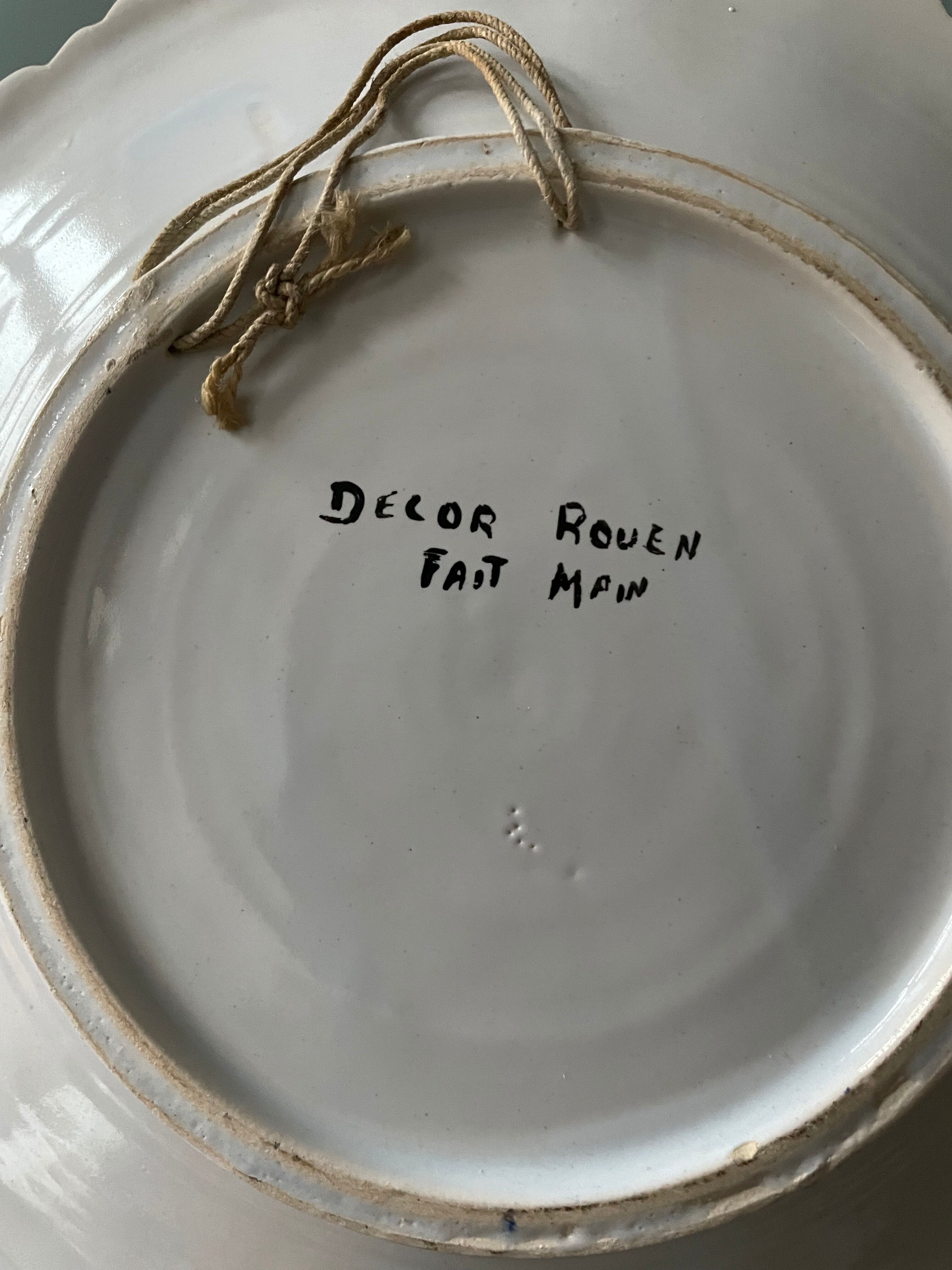 Set of 2 decorative plates in Rouen earthenware