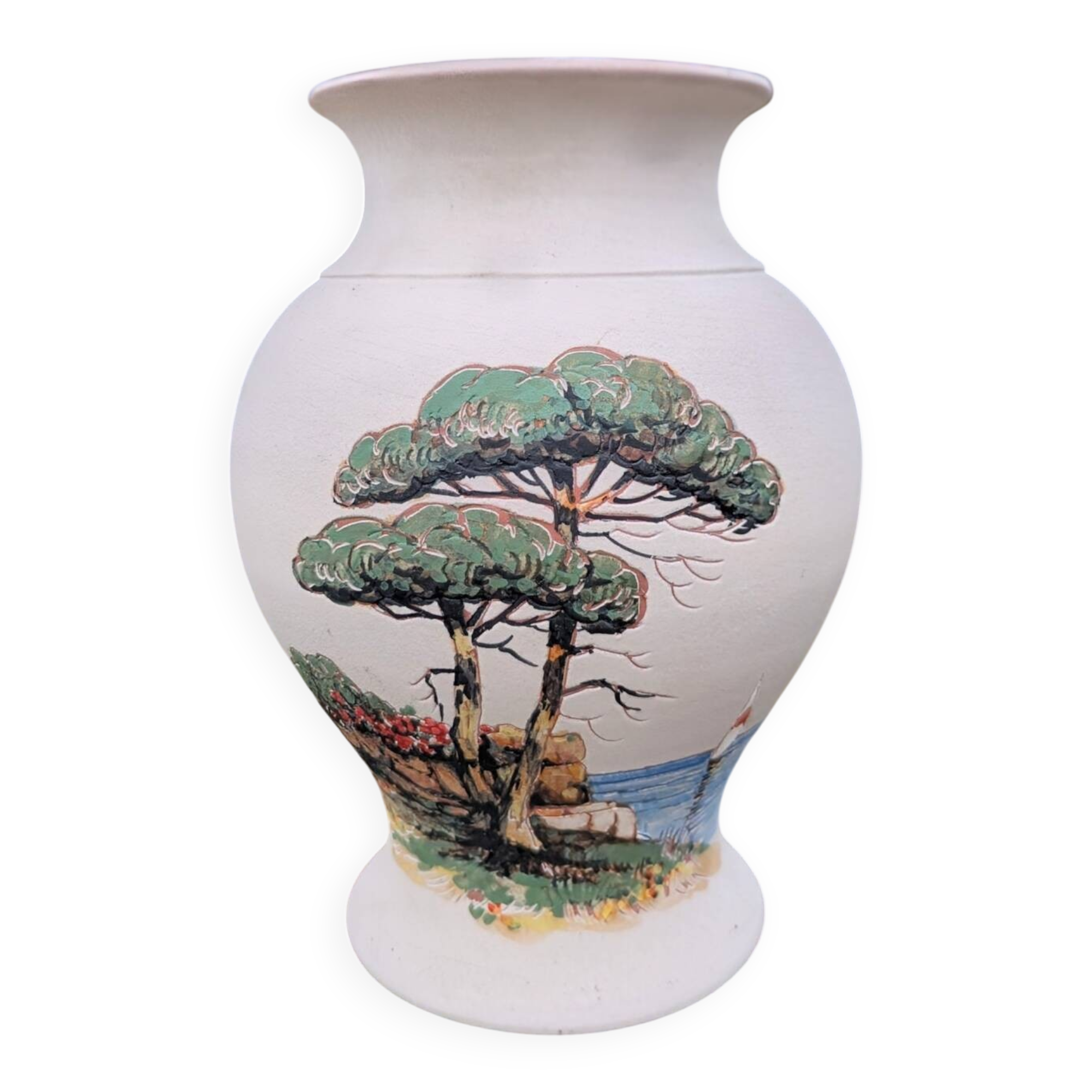 Beautiful Vintage Stoneware Vase Signed Engraved Vallauris Fonck and Mateo 50 60