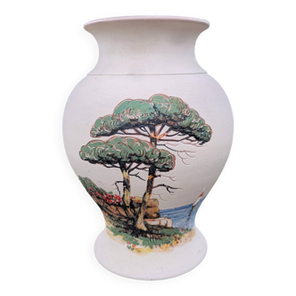 Beautiful Vintage Stoneware Vase Signed Engraved Vallauris Fonck and Mateo 50 60