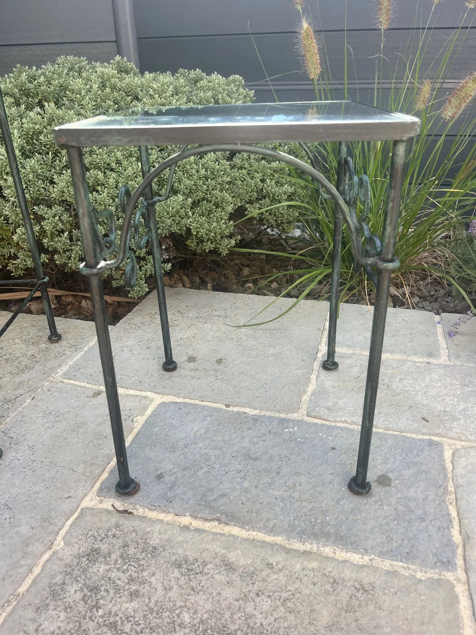 Stands / Nesting tables in patinated wrought iron with antique glass Olivier CORRO