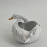 Cache pot deux cygnes en porcelaine blanc et doré vintage