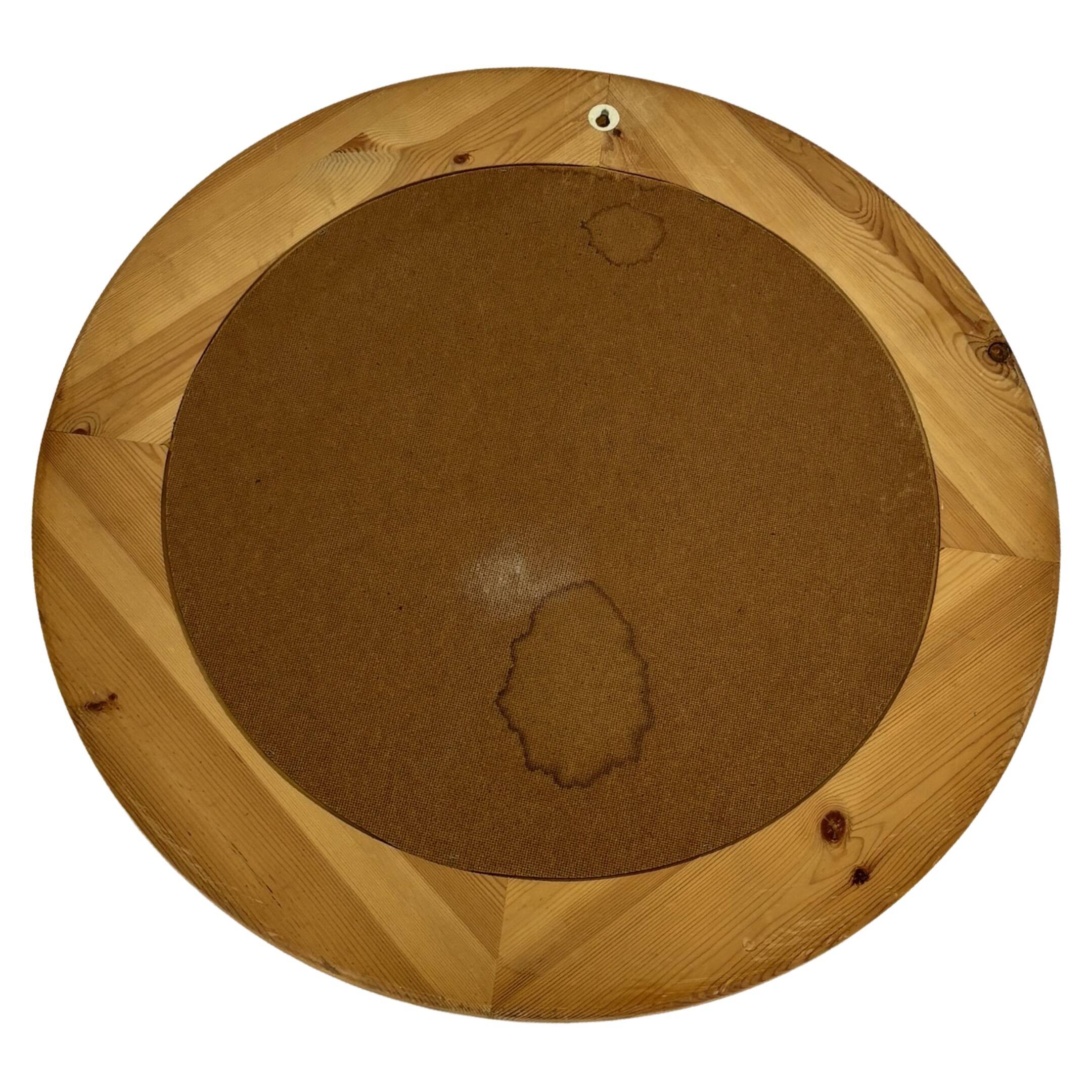 Vintage 70s round pine mirror Swedish design