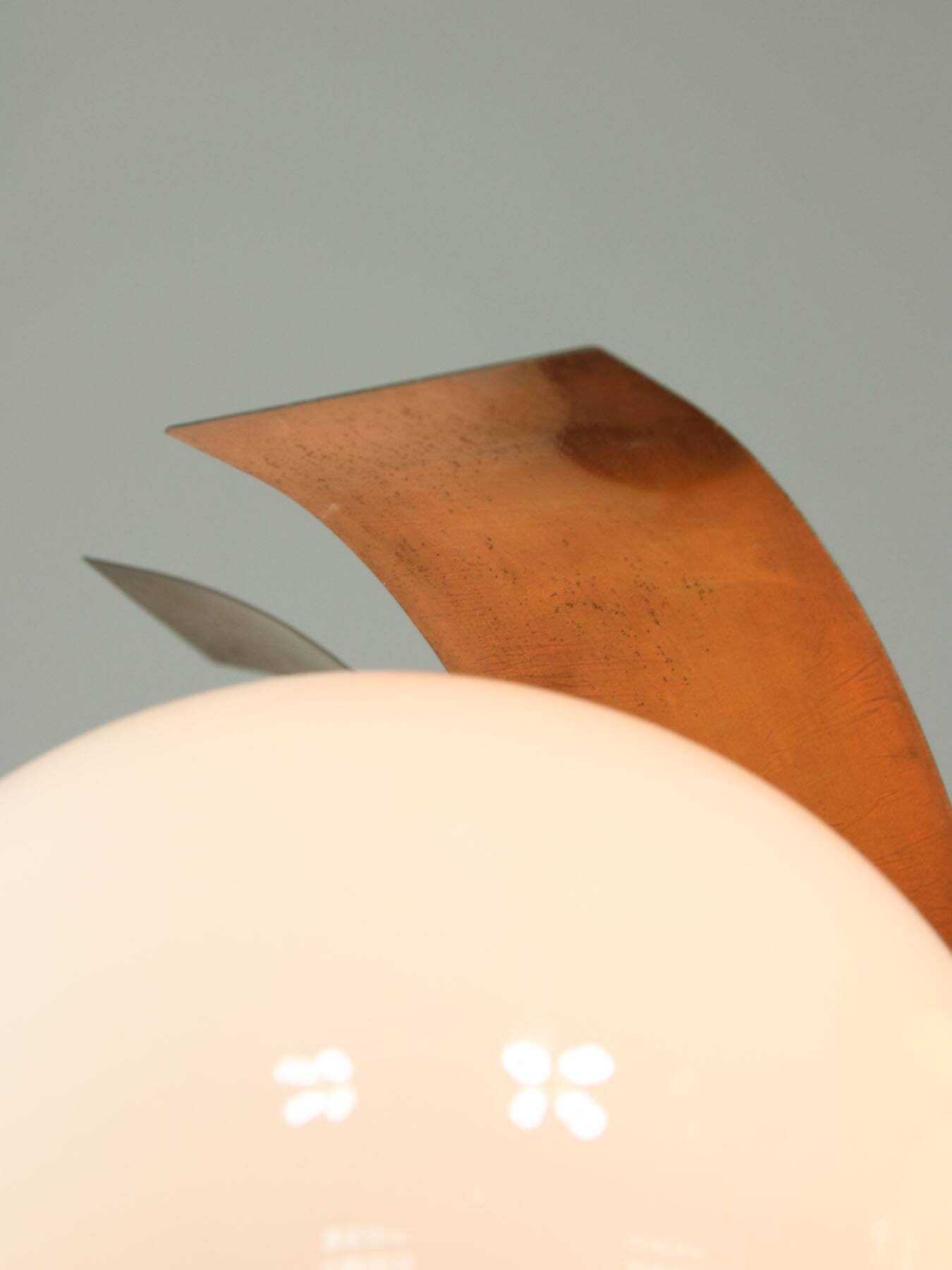 Vintage Italian Copper and Opaline Chandelier, 1970s