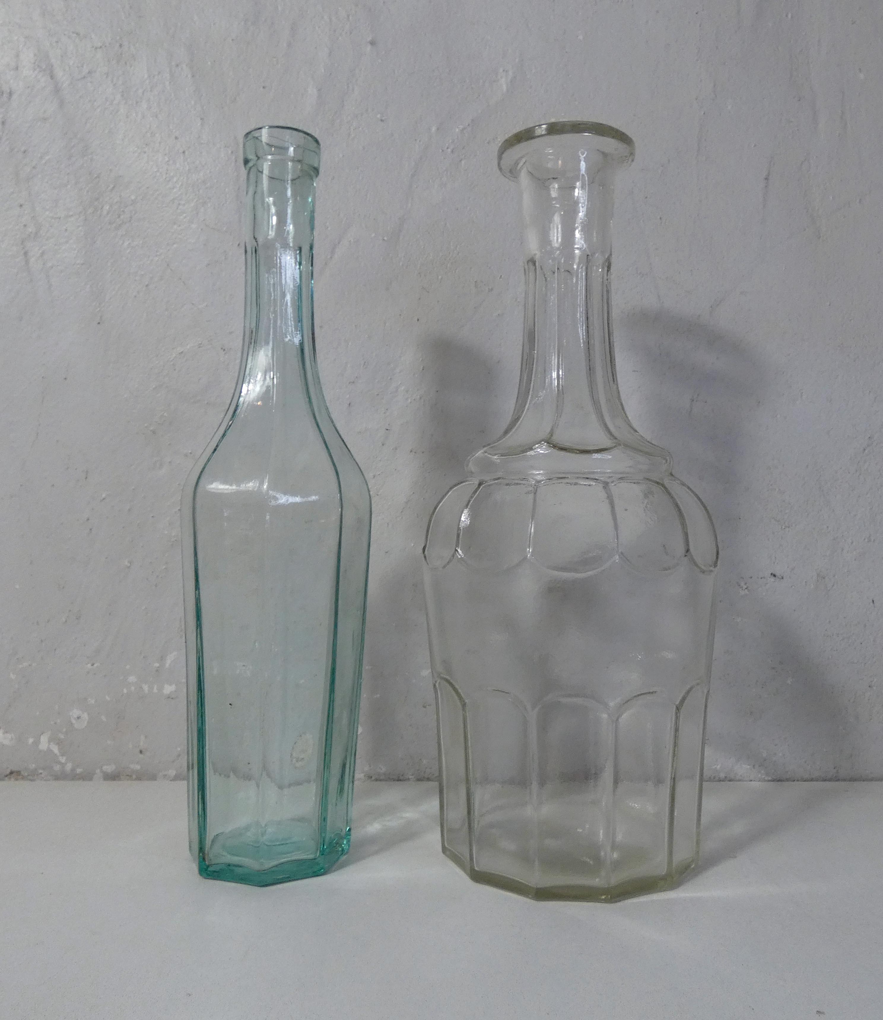 2 vintage 50s molded glass decanters