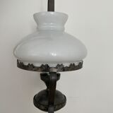 Metal chandelier and opaline glass gloss