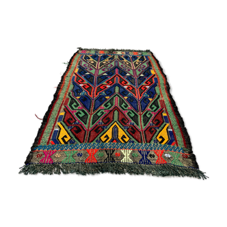 Tapis vintage turc mini kilim 83x50 cm shabby wool small kelim rug bleu vert rouge