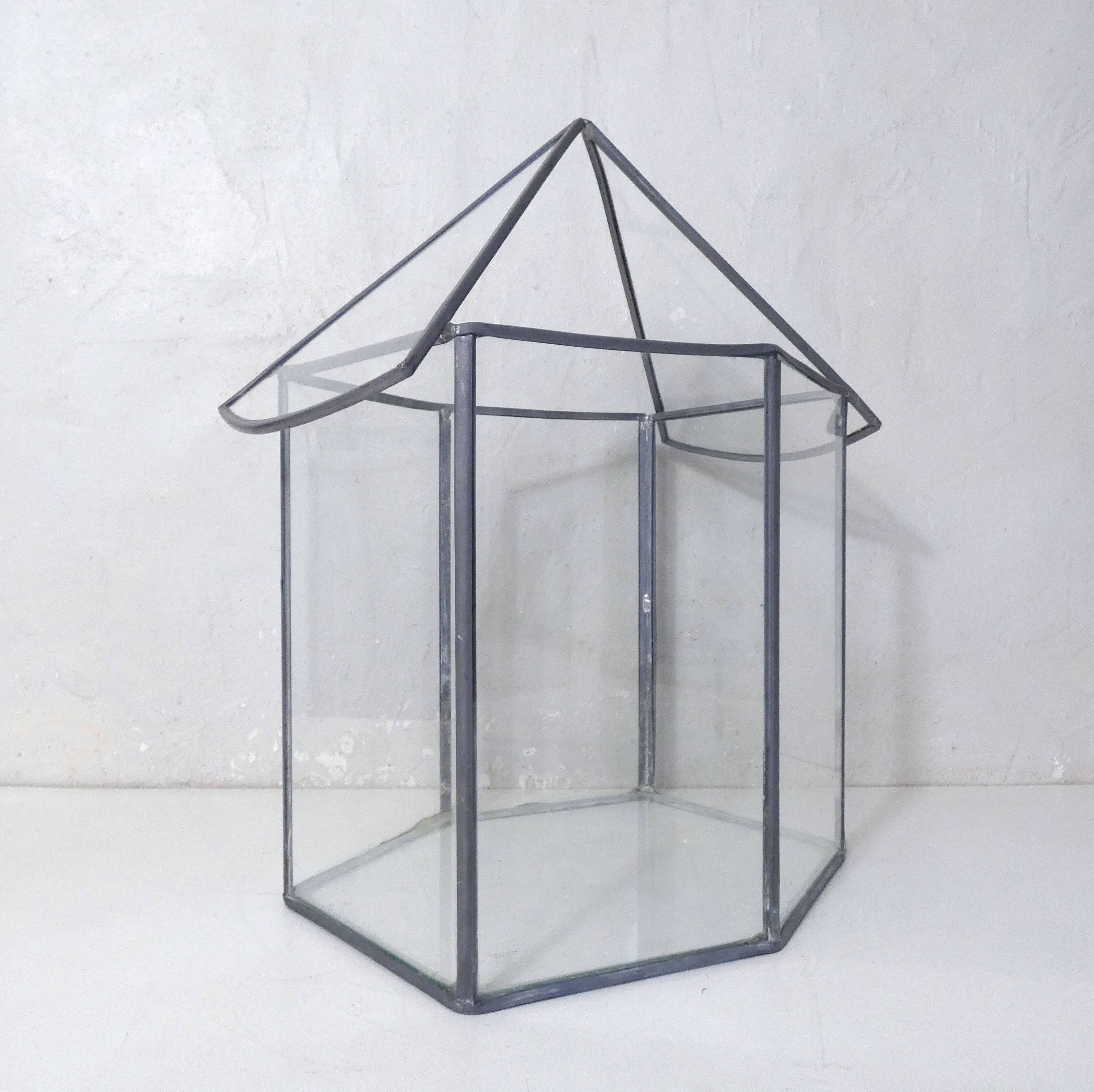 Glass terrarium mini cactus greenhouse in glass and metal