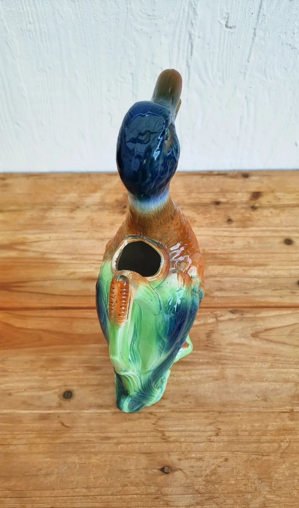 Vintage barbotine duck pitcher Saint Clément no. 7492