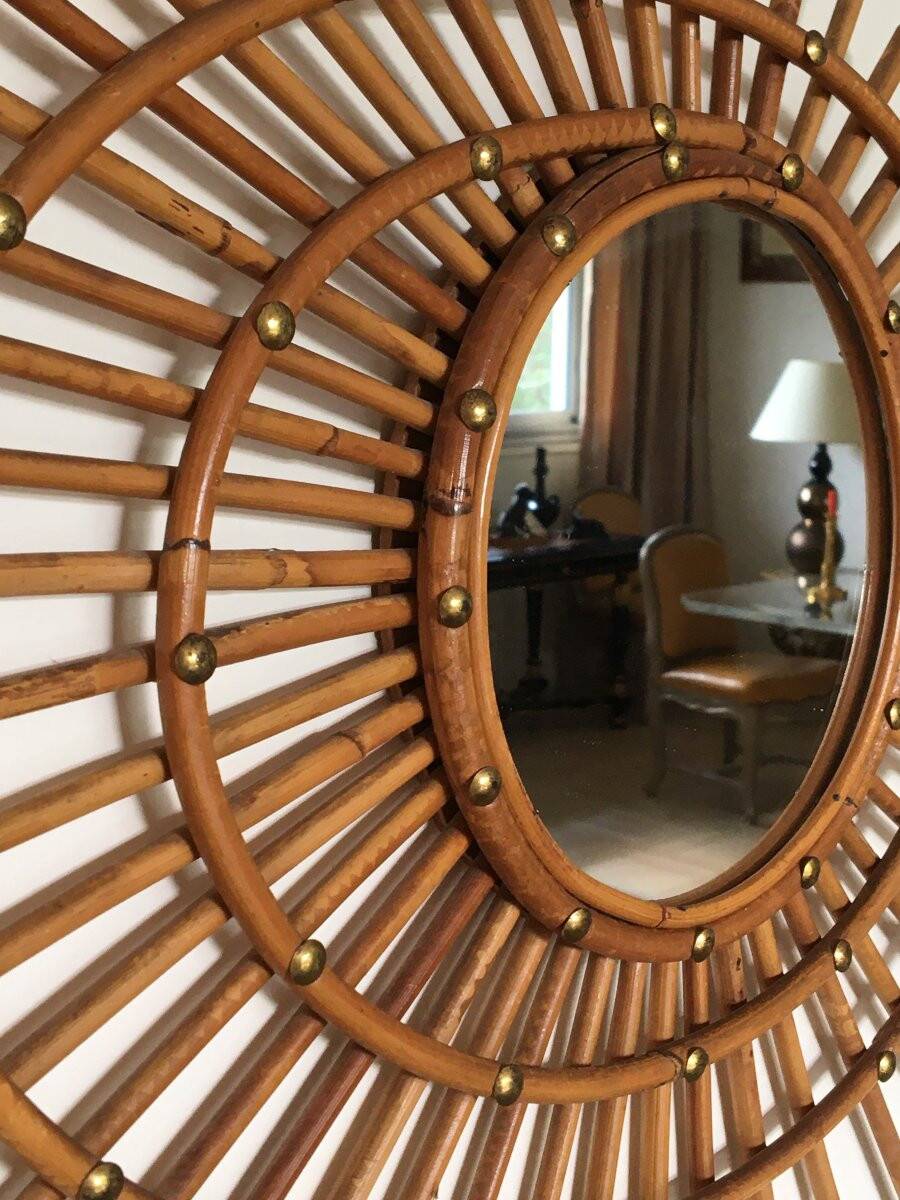 Set of 3 Rattan and Bamboo Mirrors, 1950s/60s