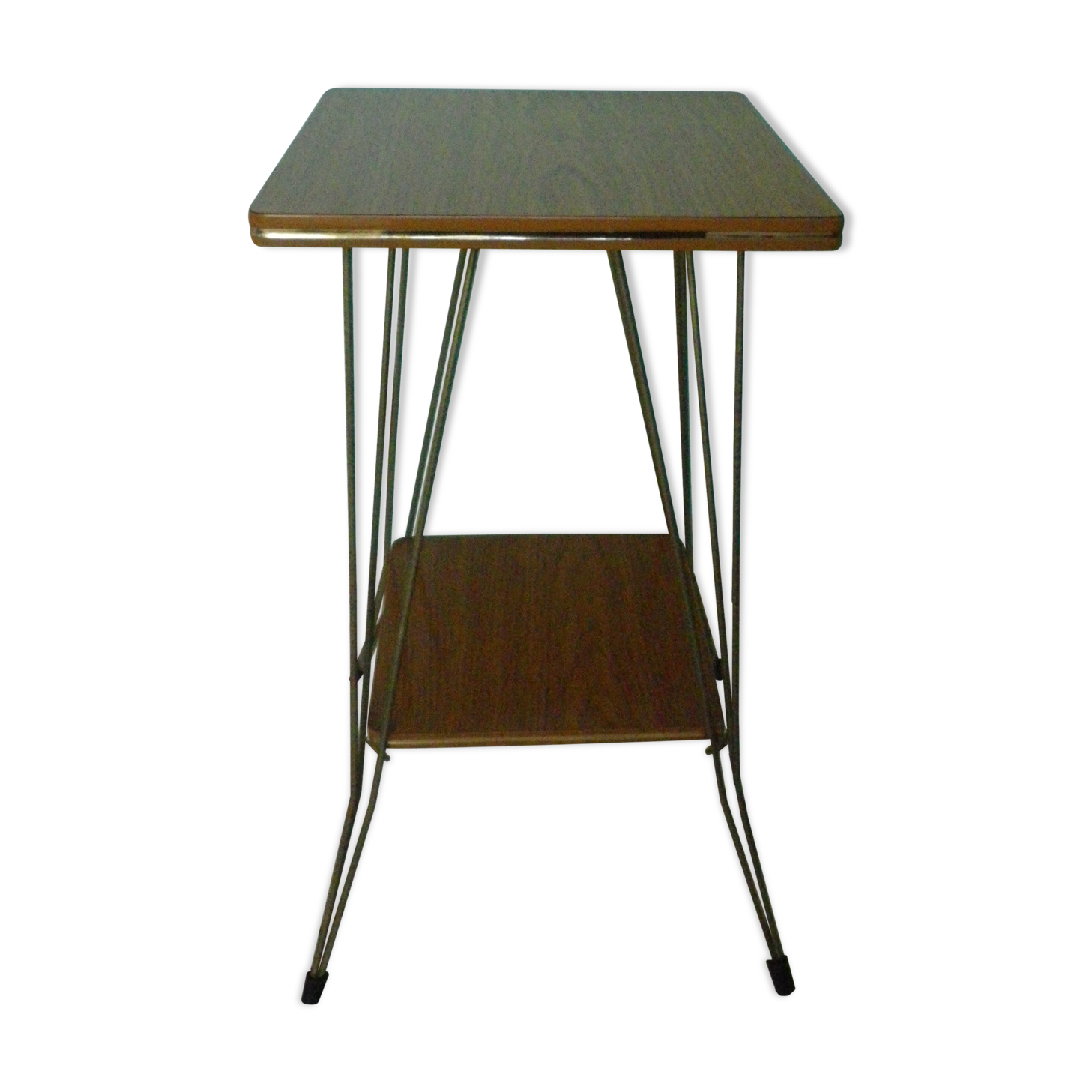 Formica side shelf, 2 shelves, gold metal - 60s