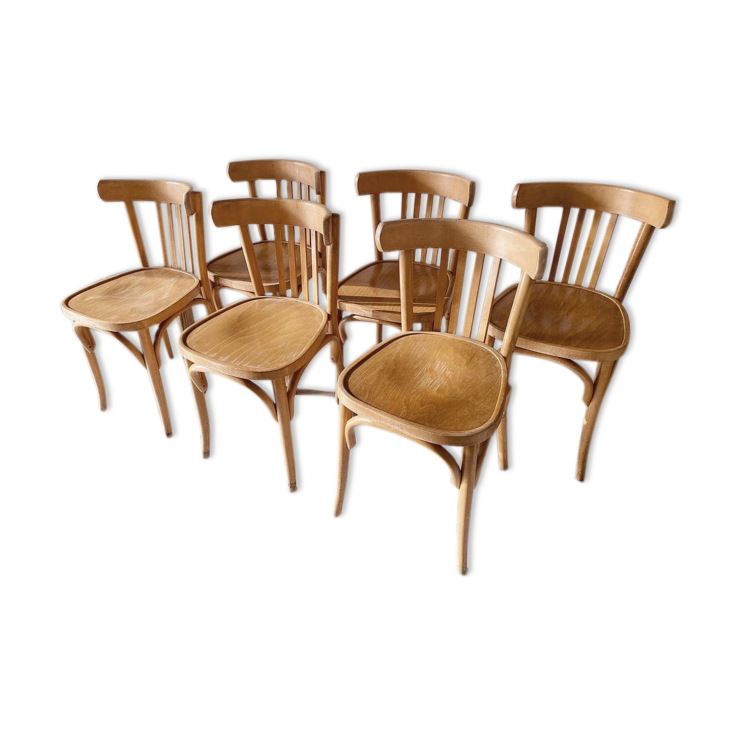 6 light wooden bistro chairs