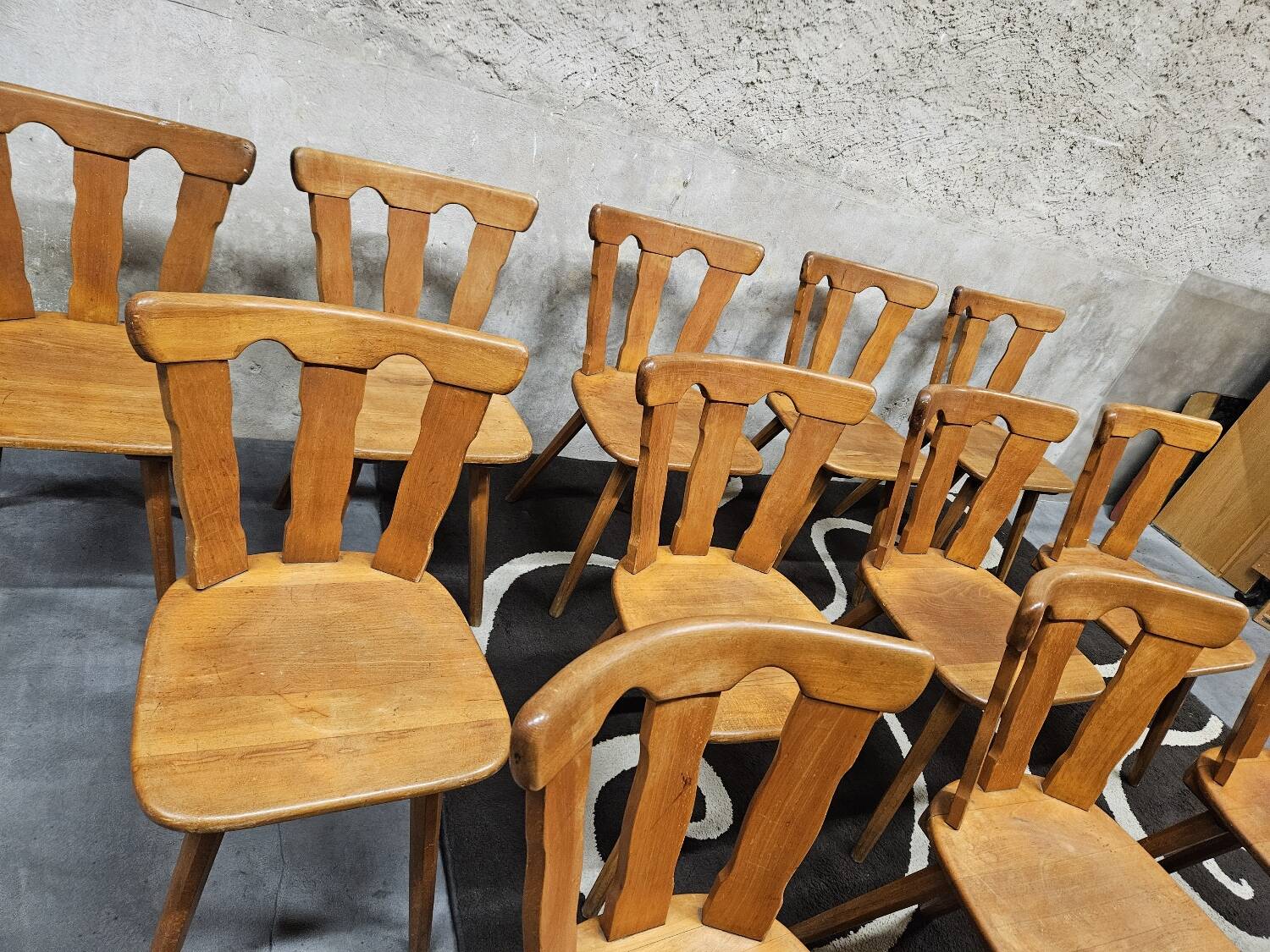 12 wooden bistro chairs, 1970