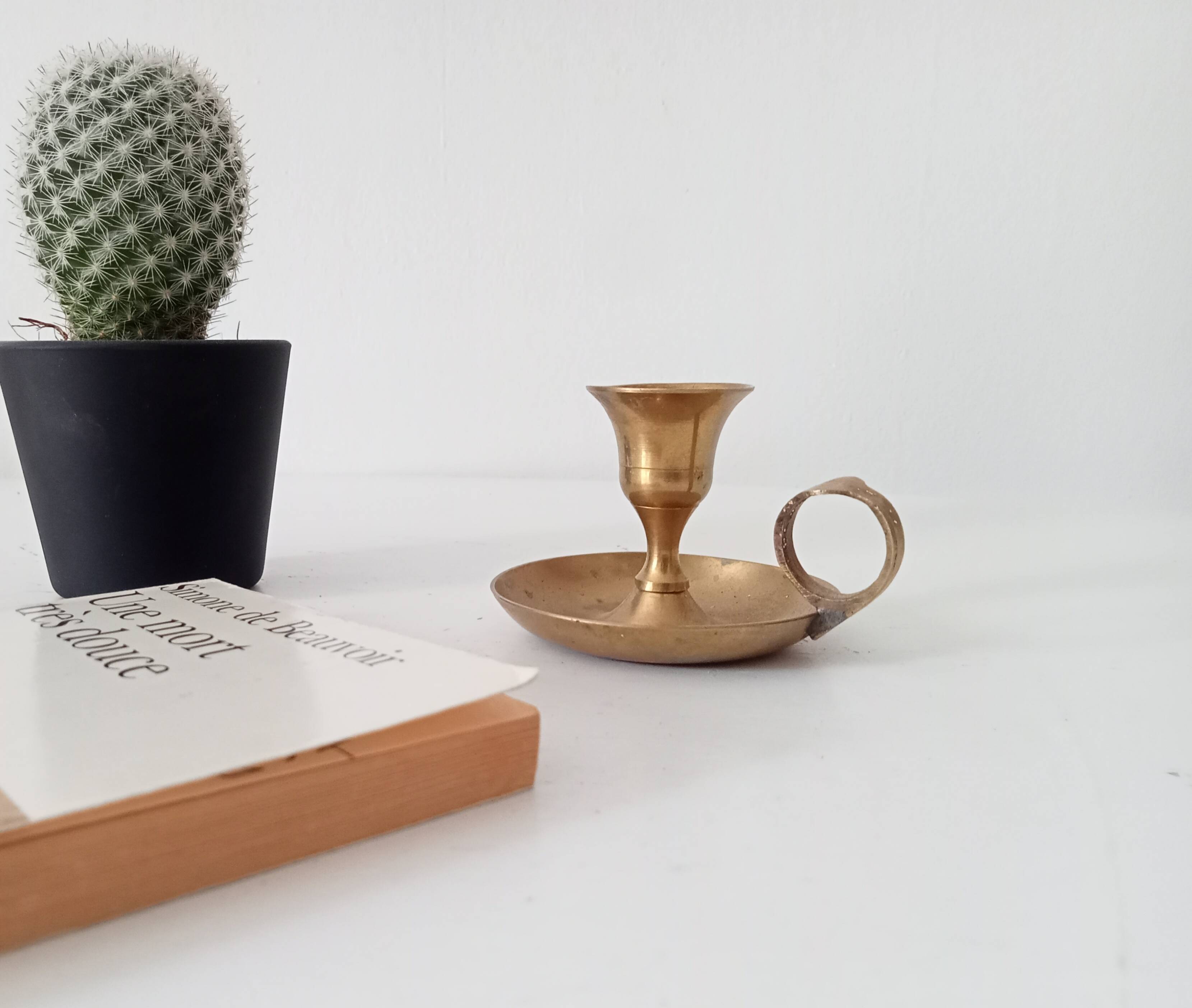 Vintage brass hand candle holder