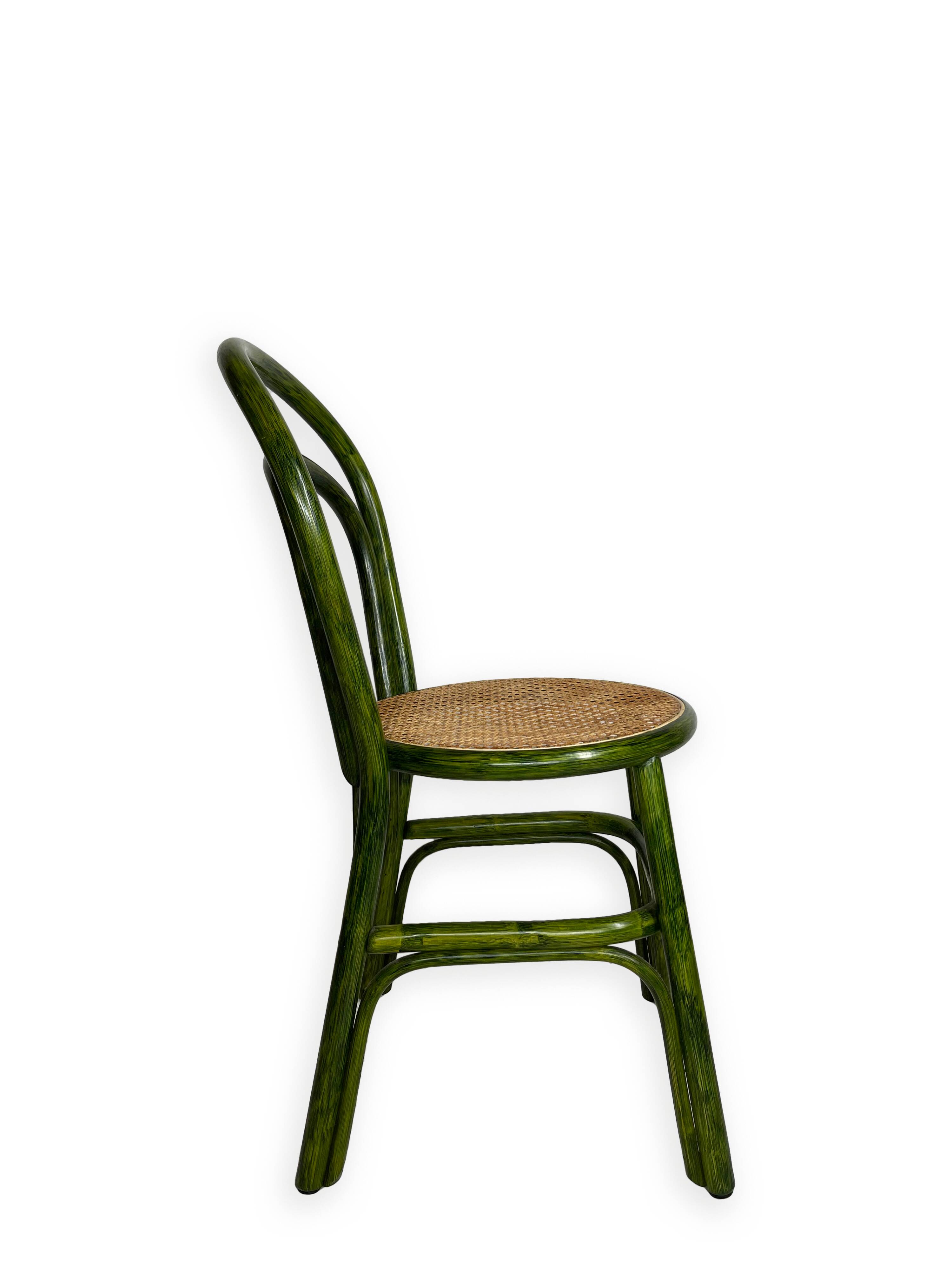 Green rattan wood chairs 1970s