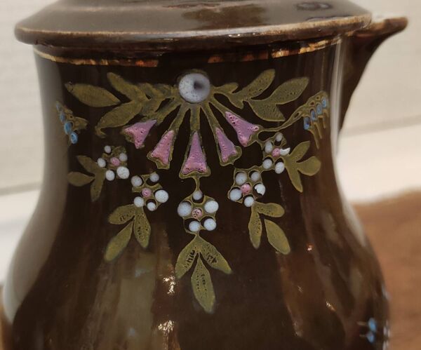 2 Anciens Petits Pots Crème Céramique Vernissée/Décor Émaillé